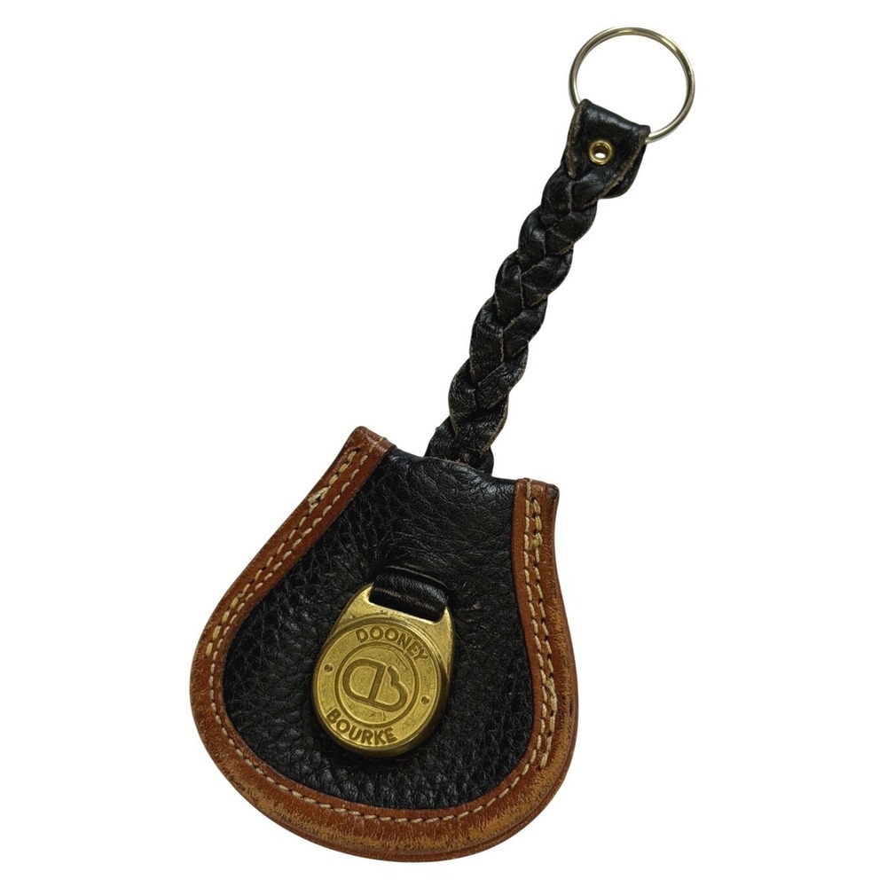 Dooney & Bourke Vintage Leather Brass Duck Fob Key Ring Key Chain Brown Classic